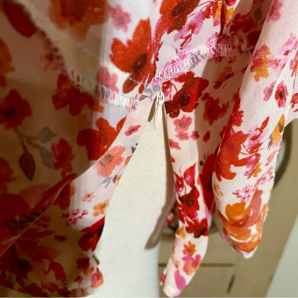 Floral Print One Shoulder Ruffle Trim Top - Picture 14 of 15